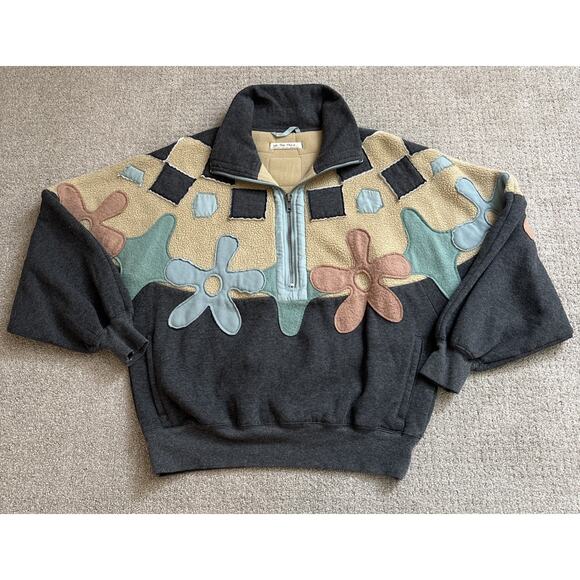 Free People We The Free Flower Power Pullover Gray Multi Size XS Half Zip Fleece - Picture 1 of 9